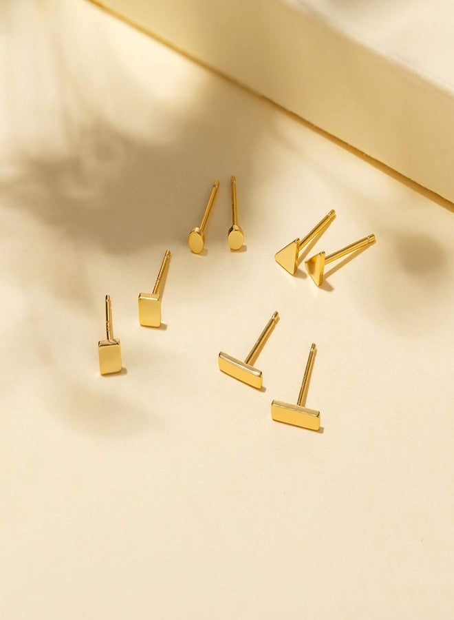 EPIRORA أقراط فضية استرلينية مرصعة للنساء والرجال - 4 أزواج من الأقراط الصغيرة الهندسية البسيطة المضادة للحساسية، أقراط مرصعة صغيرة دائرية ومثلثة ومربعة وقضيبية، أقراط صغيرة للغضروف والزنمة (ذهبية) - Image 3